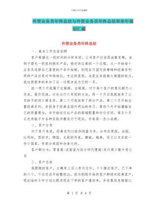 外贸业务员年终总结与外贸业务员年终总结和来年规划汇编