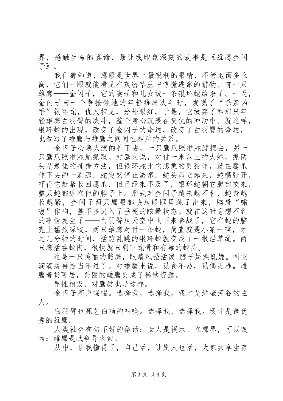 《雄鹰金闪子》小学读后感范文（精选3篇）_第3页