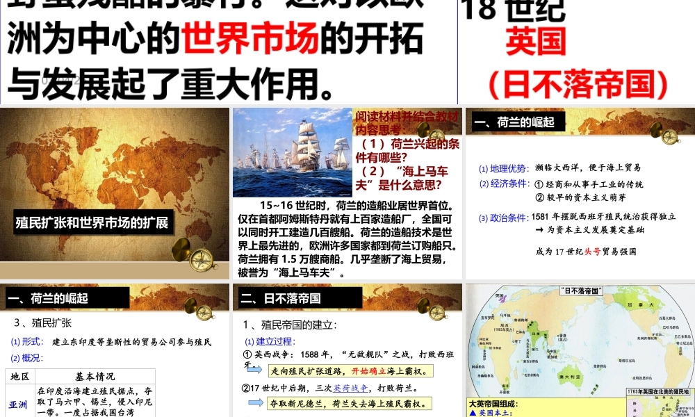 殖民扩张和世界市场的拓展