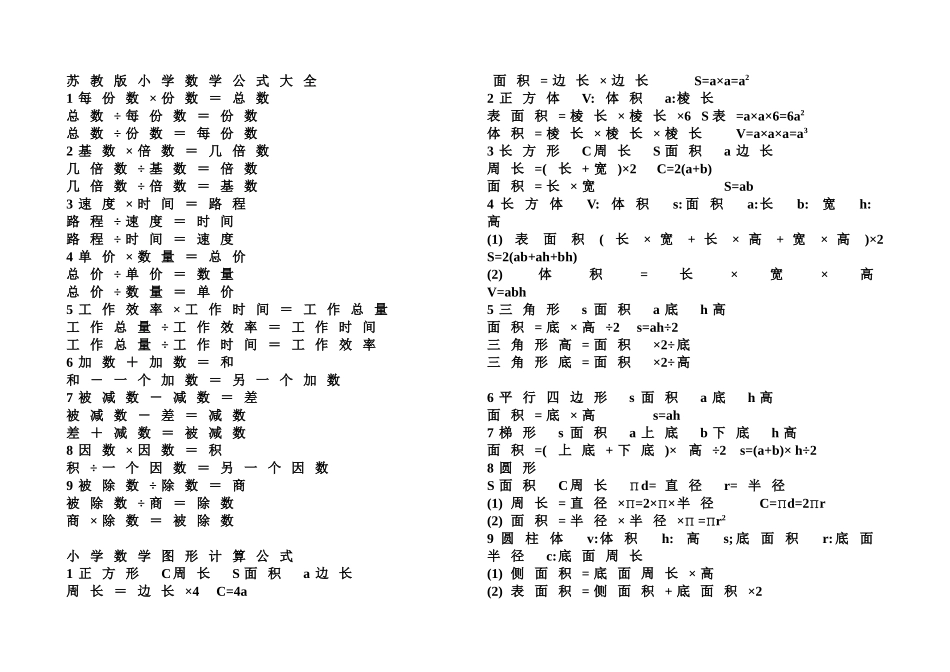 苏教版小学数学公式大全_第1页