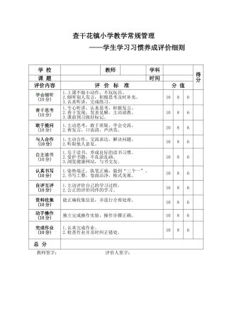 小学学生学习习惯养成评价细则