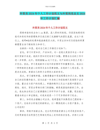 外贸员2024年个人工作计划范文与外贸局党总支2024年工作计划汇编.doc