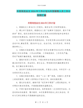 外贸局党总支2024年工作计划与外贸销售人员工作计划表汇编