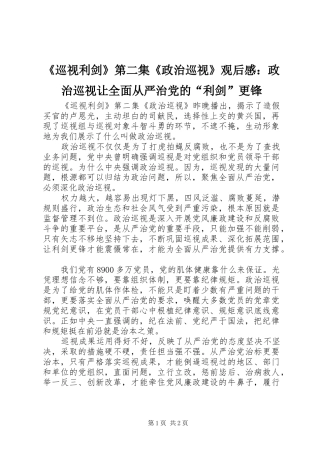 《巡视利剑》第二集《政治巡视》观后感：政治巡视让全面从严治党的“利剑”更锋