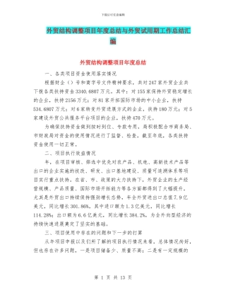 外贸结构调整项目年度总结与外贸试用期工作总结汇编