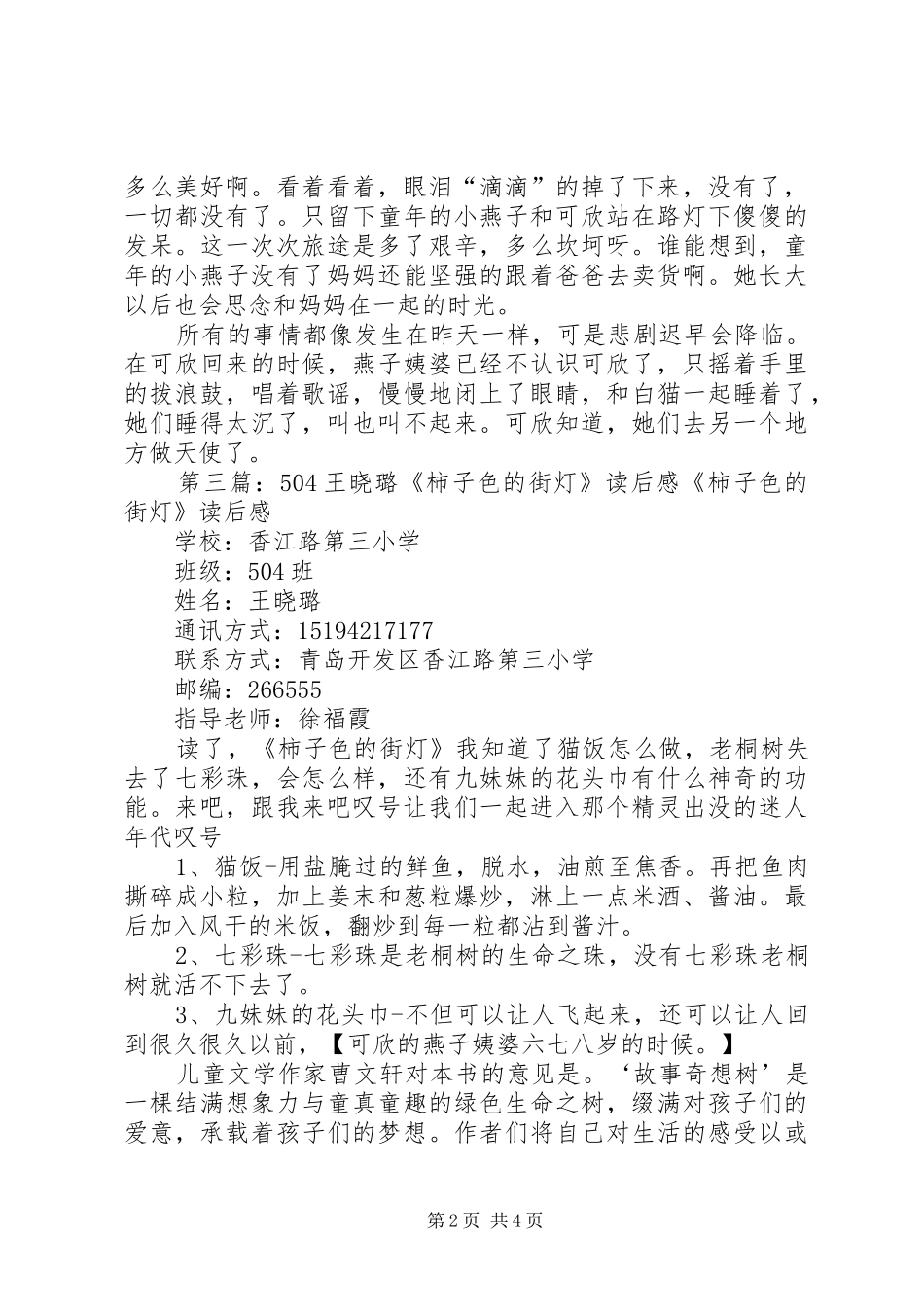 柿子色的街灯读后感_第2页