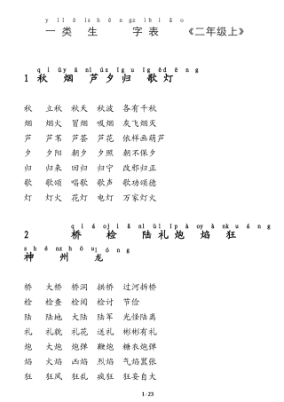苏教版二年级上册生字拼音组词