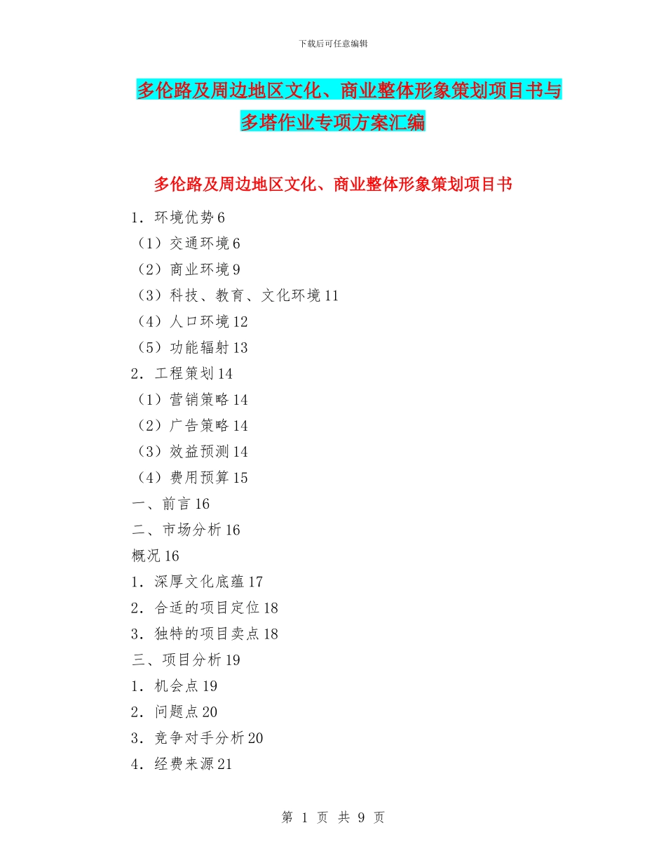 多伦路及周边地区文化、商业整体形象策划项目书与多塔作业专项方案汇编_第1页