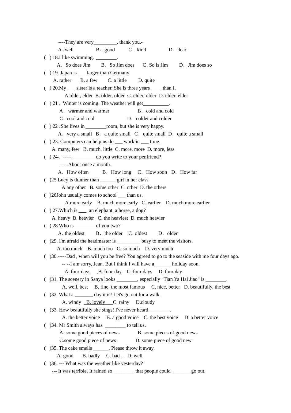 语法专题训练（七）形容词和副词(八)时态_第2页