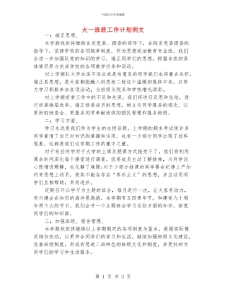 大一班级工作计划例文