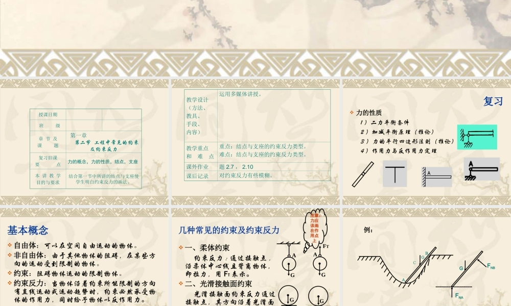 工程中常见的约束及约束反力