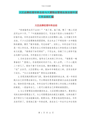 大区品牌经理年终总结与大厦物业管理处保安部年度工作总结汇编