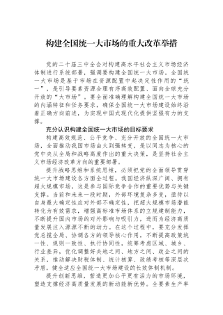 构建全国统一大市场的重大改革举措