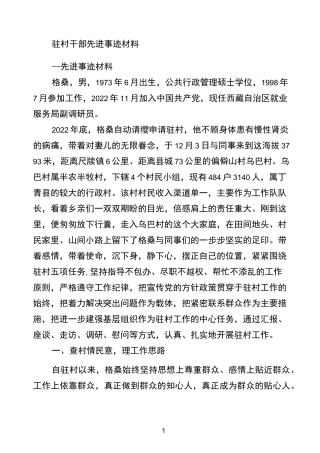驻村干部先进事迹材料