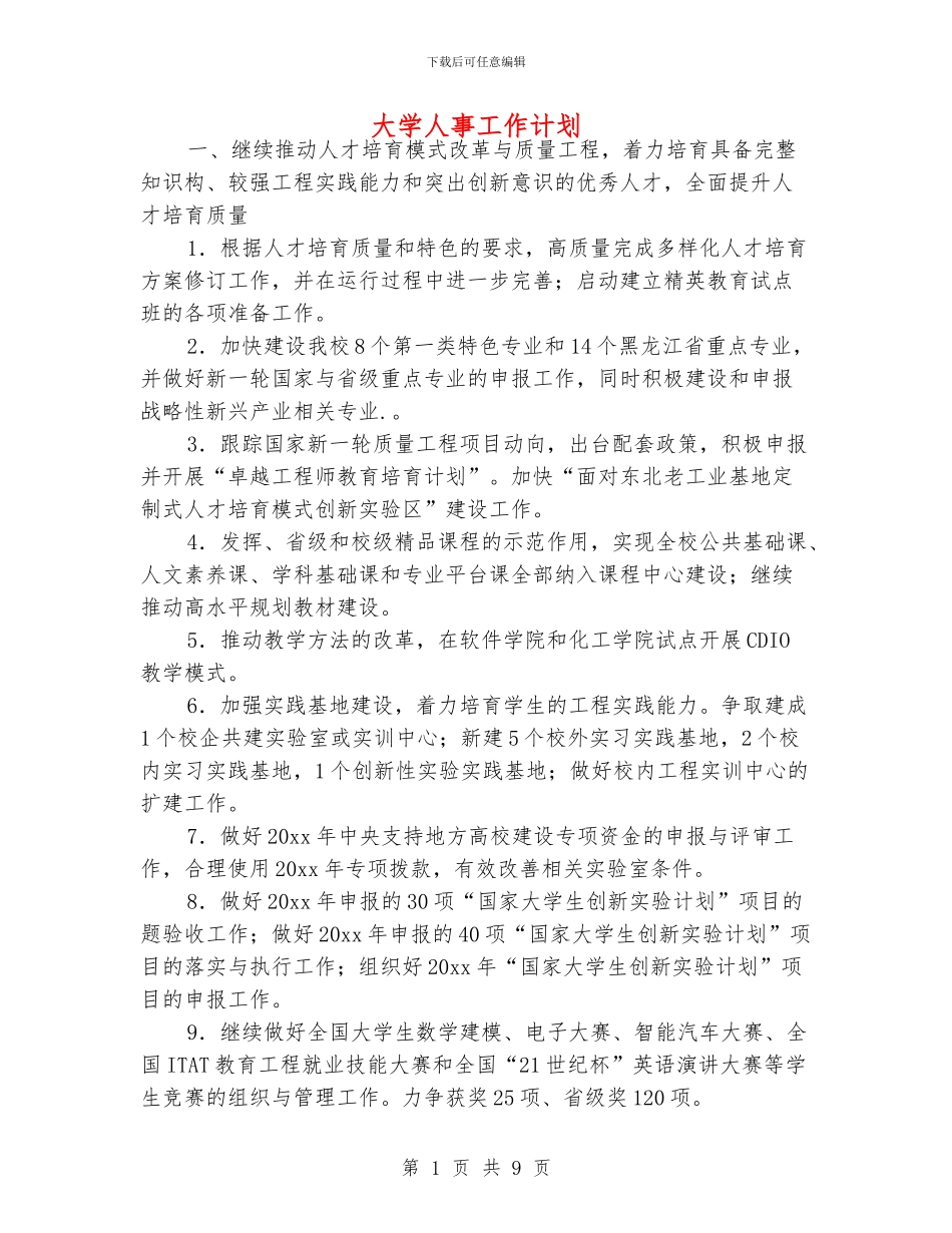 大学人事工作计划_第1页