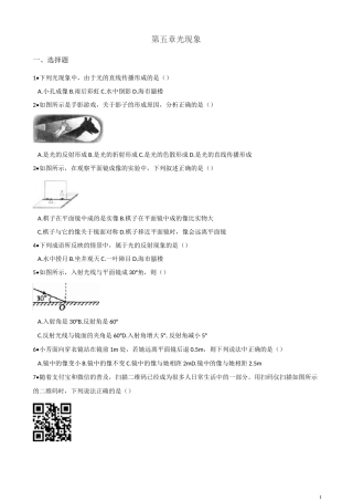 北师大版八年级上册物理 第五章 光现象 单元过关练习题