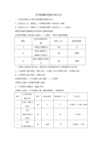 劳务报酬个人所得税计算税前税后
