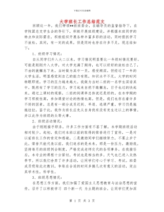大学班长工作总结范文