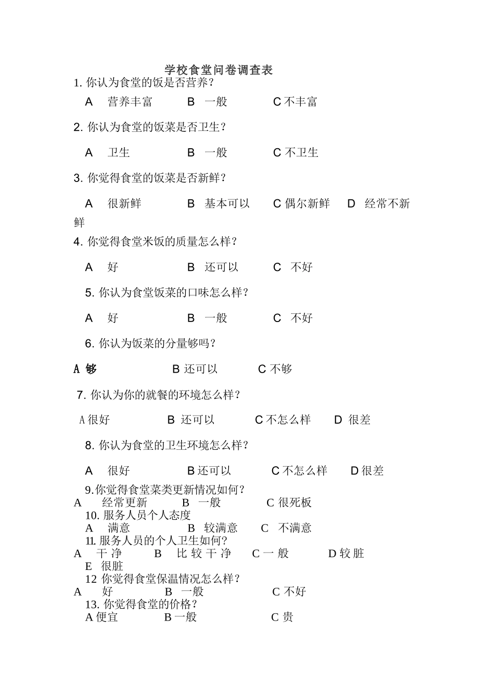 学校食堂问卷调查表_第1页