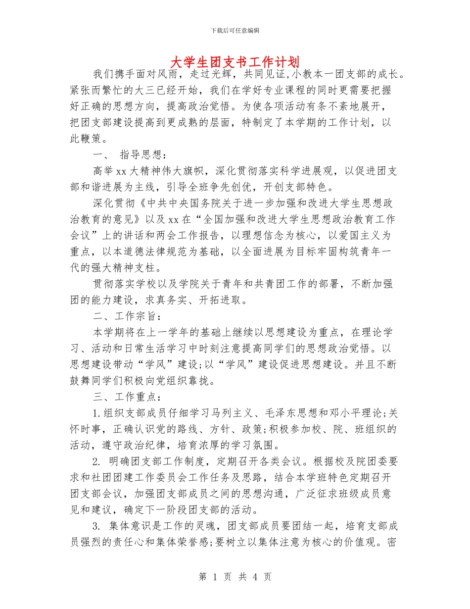 大学生团支书工作计划_第1页