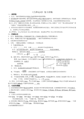 初中物理—力与运动知识复习讲稿