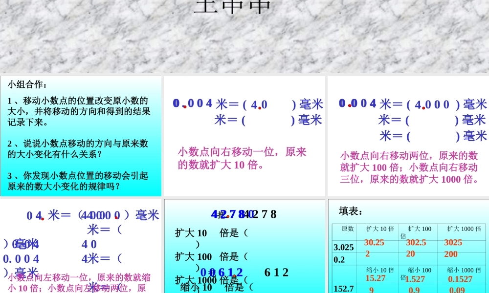 小数点位置移动引起小数大小的变化课件