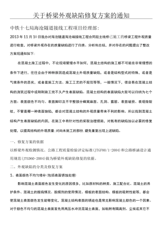 桥梁外观缺陷修复方案