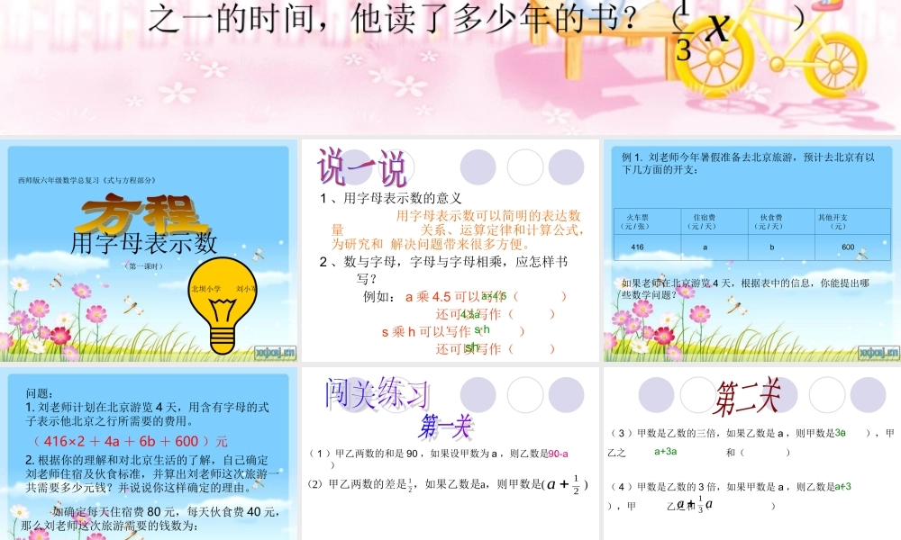 六年级数学总复习《方程》第一课时