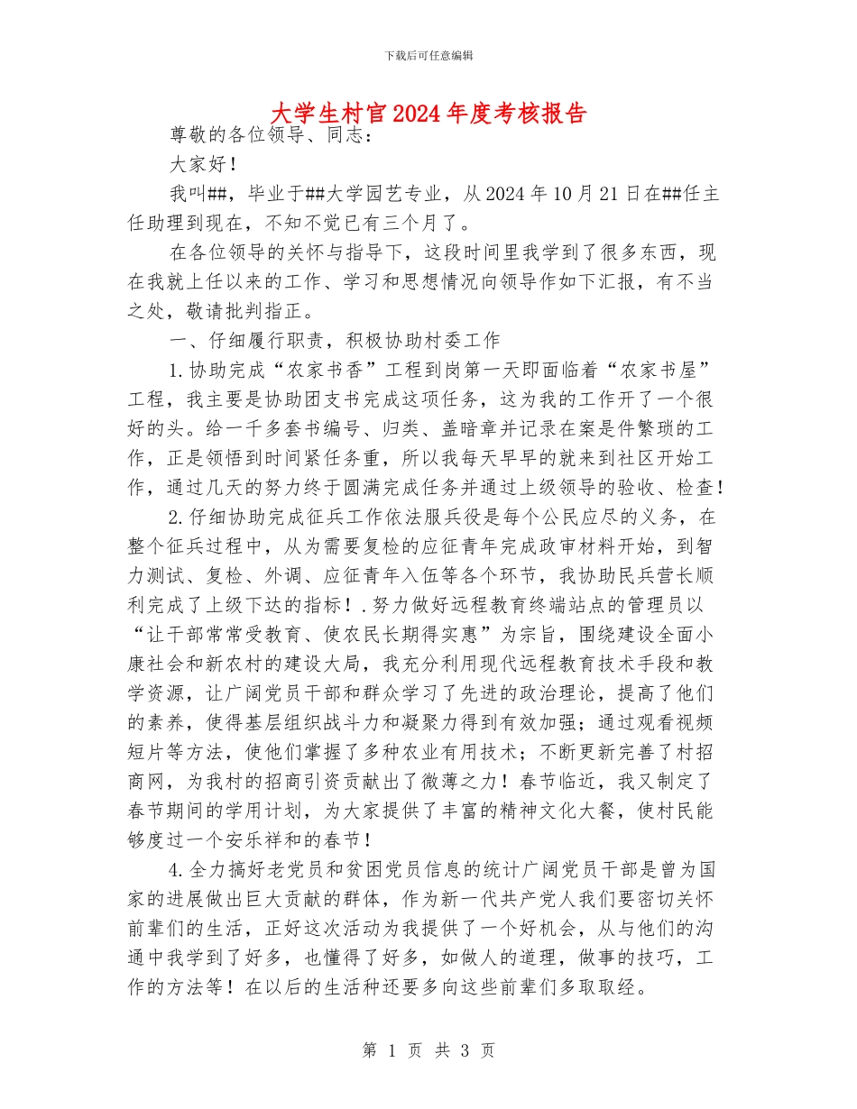 大学生村官2024年度考核报告_第1页