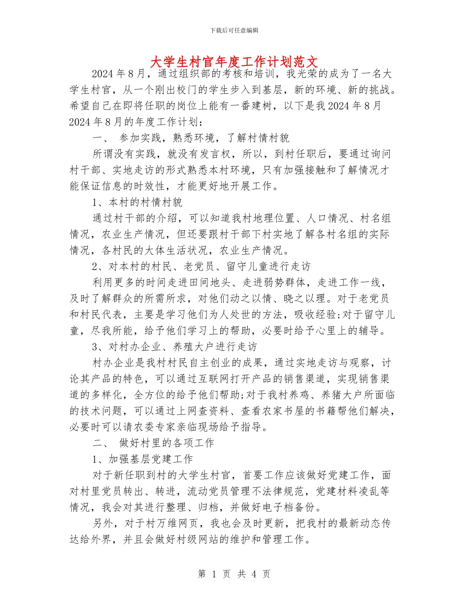 大学生村官年度工作计划范文_第1页