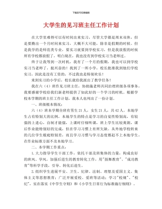 大学生的见习班主任工作计划