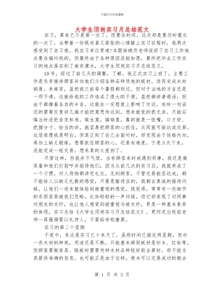 大学生顶岗实习月总结范文