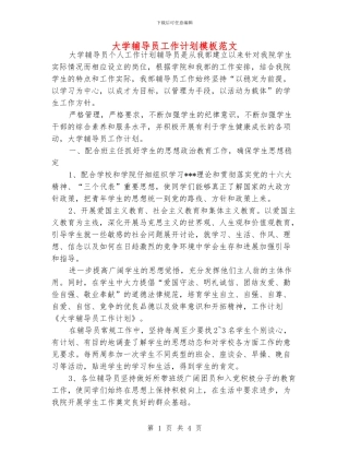 大学辅导员工作计划模板范文
