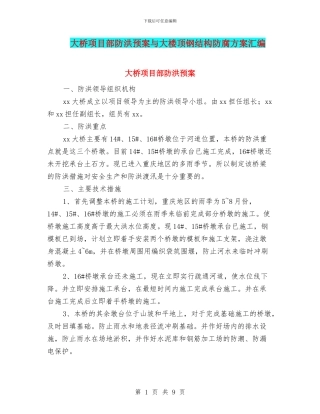 大桥项目部防洪预案与大楼顶钢结构防腐方案汇编