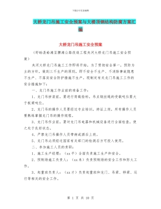 大桥龙门吊施工安全预案与大楼顶钢结构防腐方案汇编