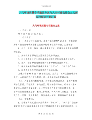 大气环境质量专项整治方案与大田村建设社会主义新农村规划方案汇编