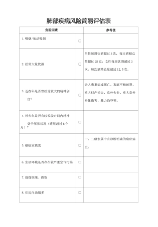 重点慢性病简易评估表