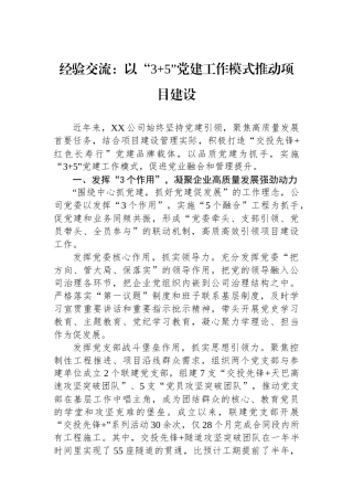经验交流：以“3 5”党建工作模式推动项目建设