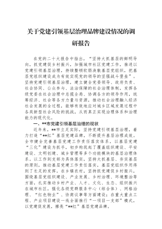 关于党建引领基层治理品牌建设情况的调研报告