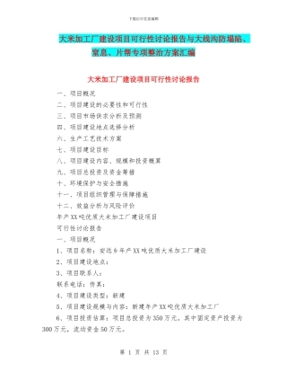 大米加工厂建设项目可行性研究报告与大线沟防塌陷、窒息、片帮专项整治方案汇编