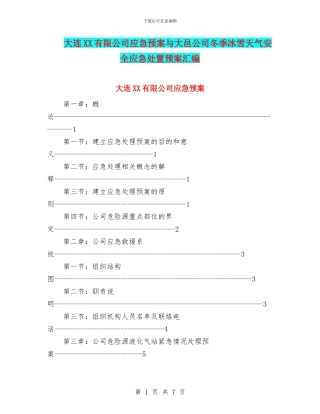 大连XX有限公司应急预案与大邑公司冬季冰雪天气安全应急处置预案汇编