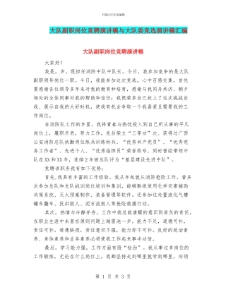 大队副职岗位竞聘演讲稿与大队委竞选演讲稿汇编