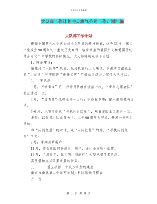 大队部工作计划与天然气公司工作计划汇编