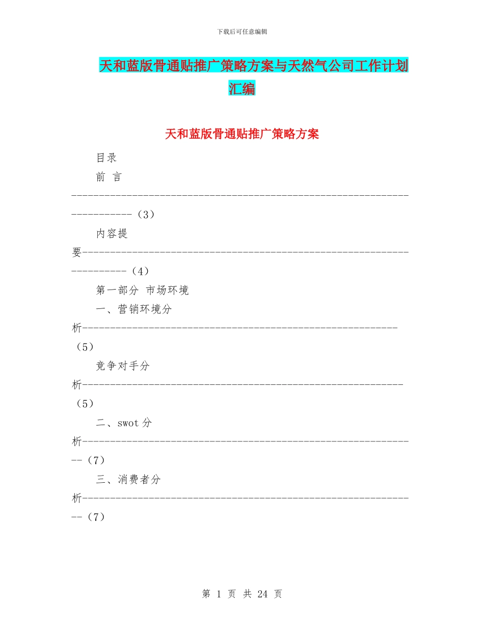 天和蓝版骨通贴推广策略方案与天然气公司工作计划汇编_第1页