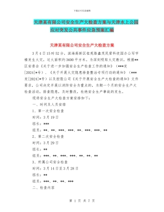 天津某有限公司安全生产大检查方案与天津水上公园应对突发公共事件应急预案汇编
