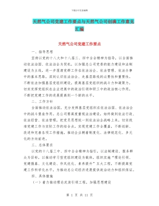 天然气公司党建工作要点与天然气公司创满工作意见汇编