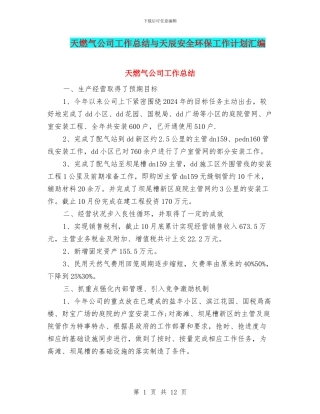 天燃气公司工作总结与天辰安全环保工作计划汇编