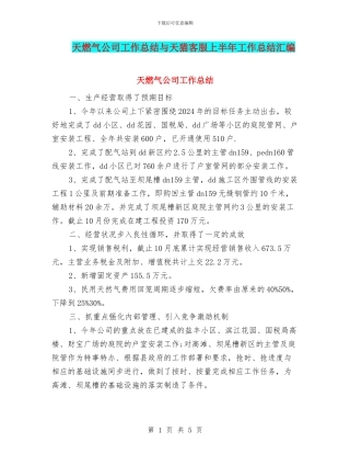 天燃气公司工作总结与天猫客服上半年工作总结汇编