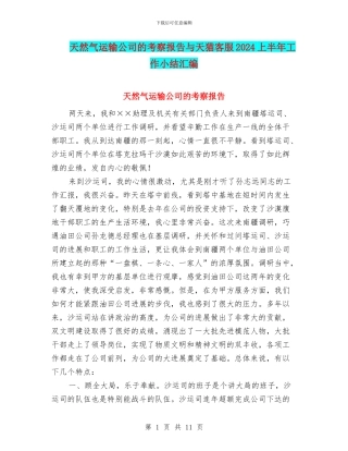 天然气运输公司的考察报告与天猫客服2024上半年工作小结汇编