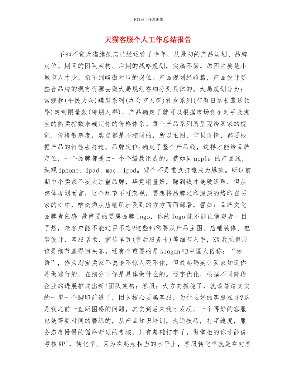 天猫客服2024年度工作总结与天猫客服个人工作总结报告汇编_第2页